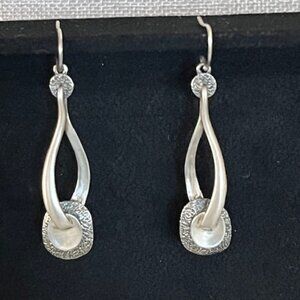 SILPADA W1981 Satin Finish Teardrop Hoop Textured Disc Earrings
